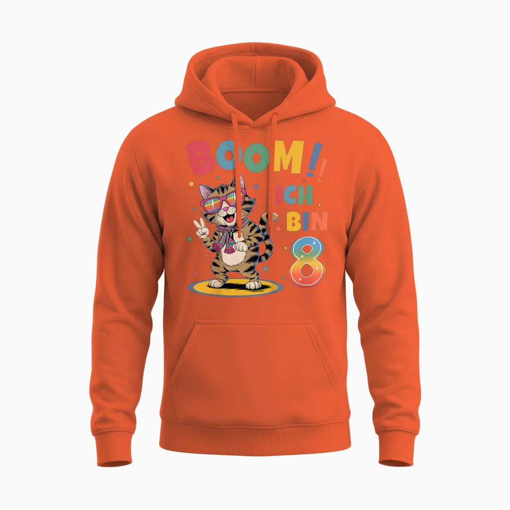 8 Geburtstag Junge Mädchen Geburtstagsshirt Katze Katzen Unisex Hoodie in Orange