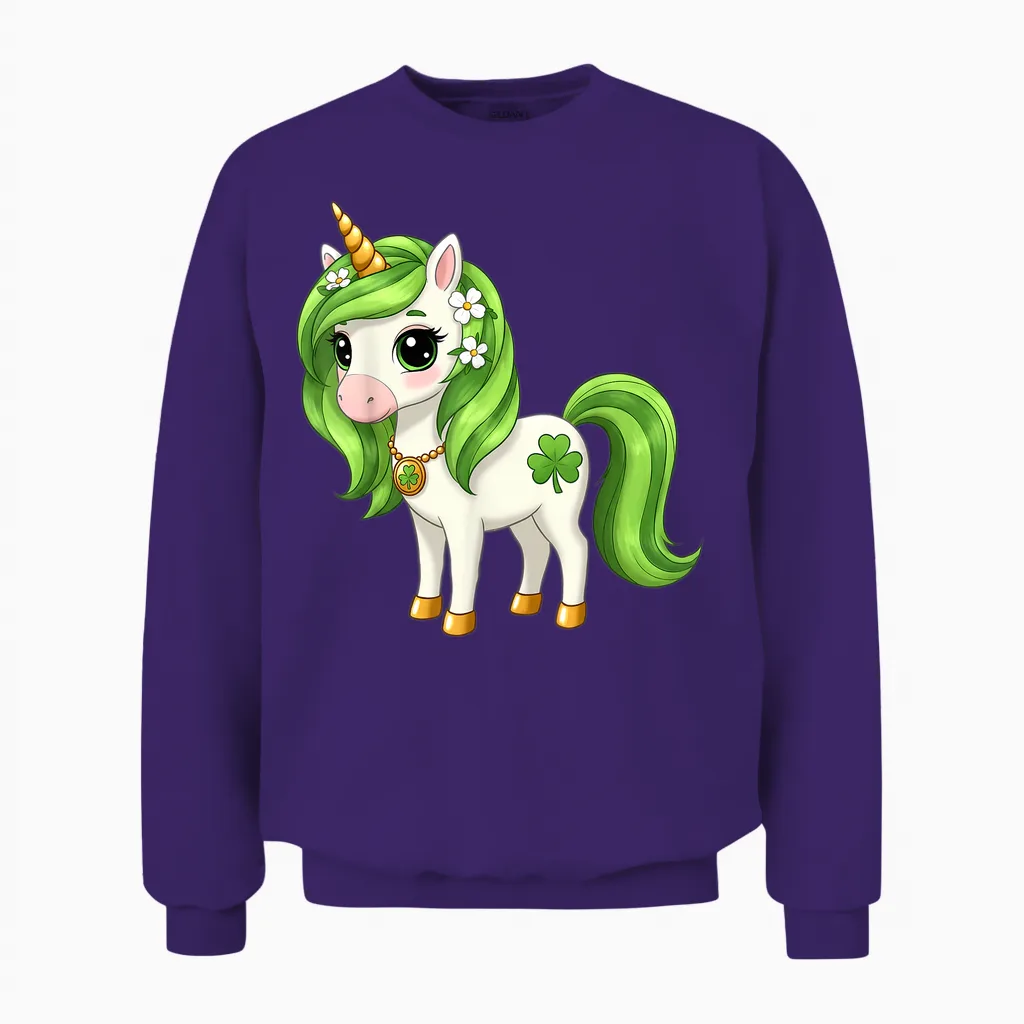 Adorable Unicorn Clover for St. Patrick's Day Unisex Sweatshirt in Purple