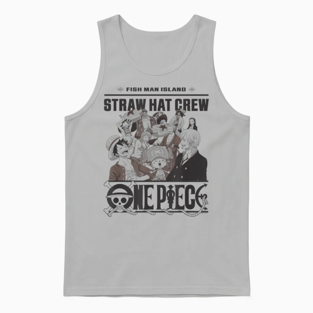 One Piece Anime Straw Hat Crew Fish Man Island Unisex Tank Top in Ash
