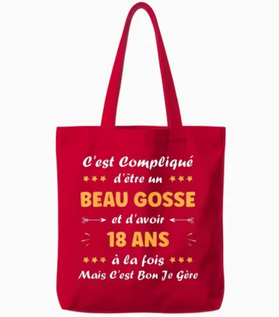 Beau Gosse 18 Years Teen Funny Birthday Boy 18 Years T-Shirt, Black, S Tote Bags - Red