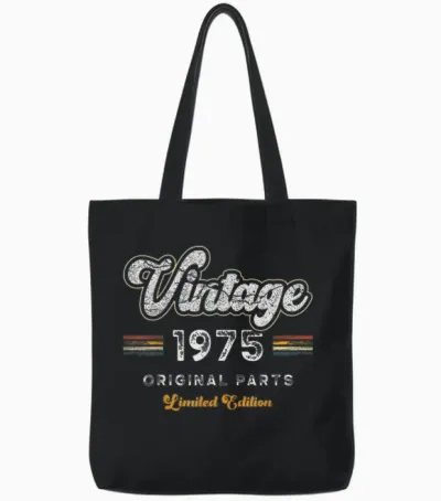 Vintage 1975 Original Parts 50th Birthday Tote Bags - Black