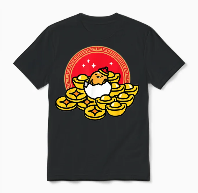 Gudetama the Lazy Egg Happy Lunar New Year Unisex T-Shirt in Black