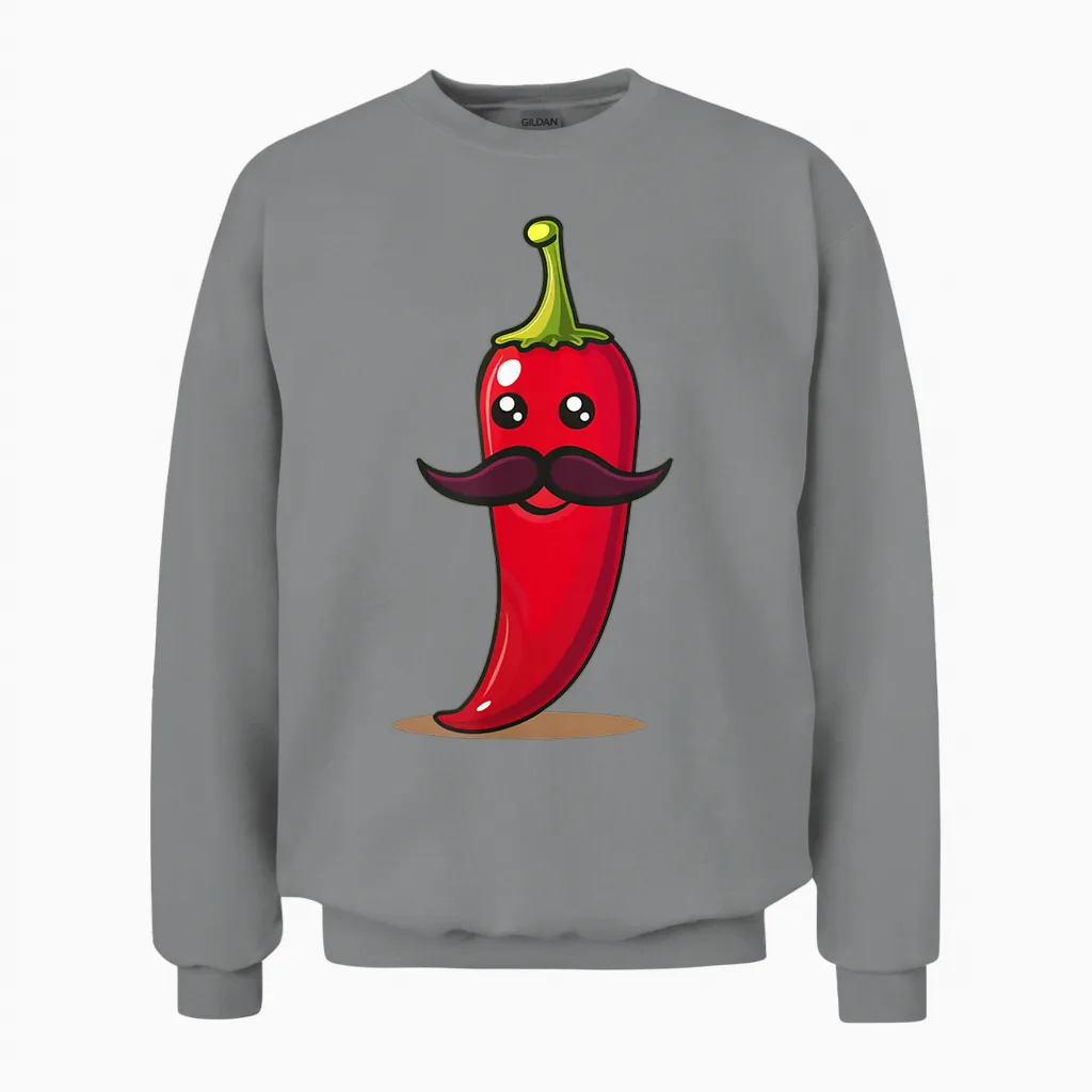 Cool Aussehendes Chili Mit Schnurrbart Für Bartpfeffer-Liebhaber Unisex Sweatshirt in Sport Grey