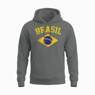 Brazilian National Flag Vintage Patriotic Football Brazil Unisex Hoodie - Graphite Heather