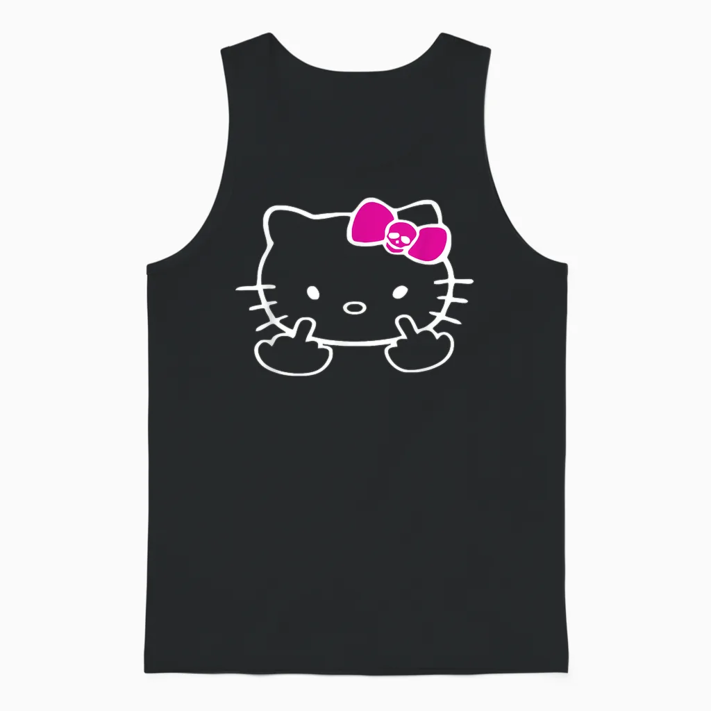 Cat Middle Finger Kitty Mean Naughty Bow Nasty Funny T-Shirt, Black Unisex Tank Top in Black