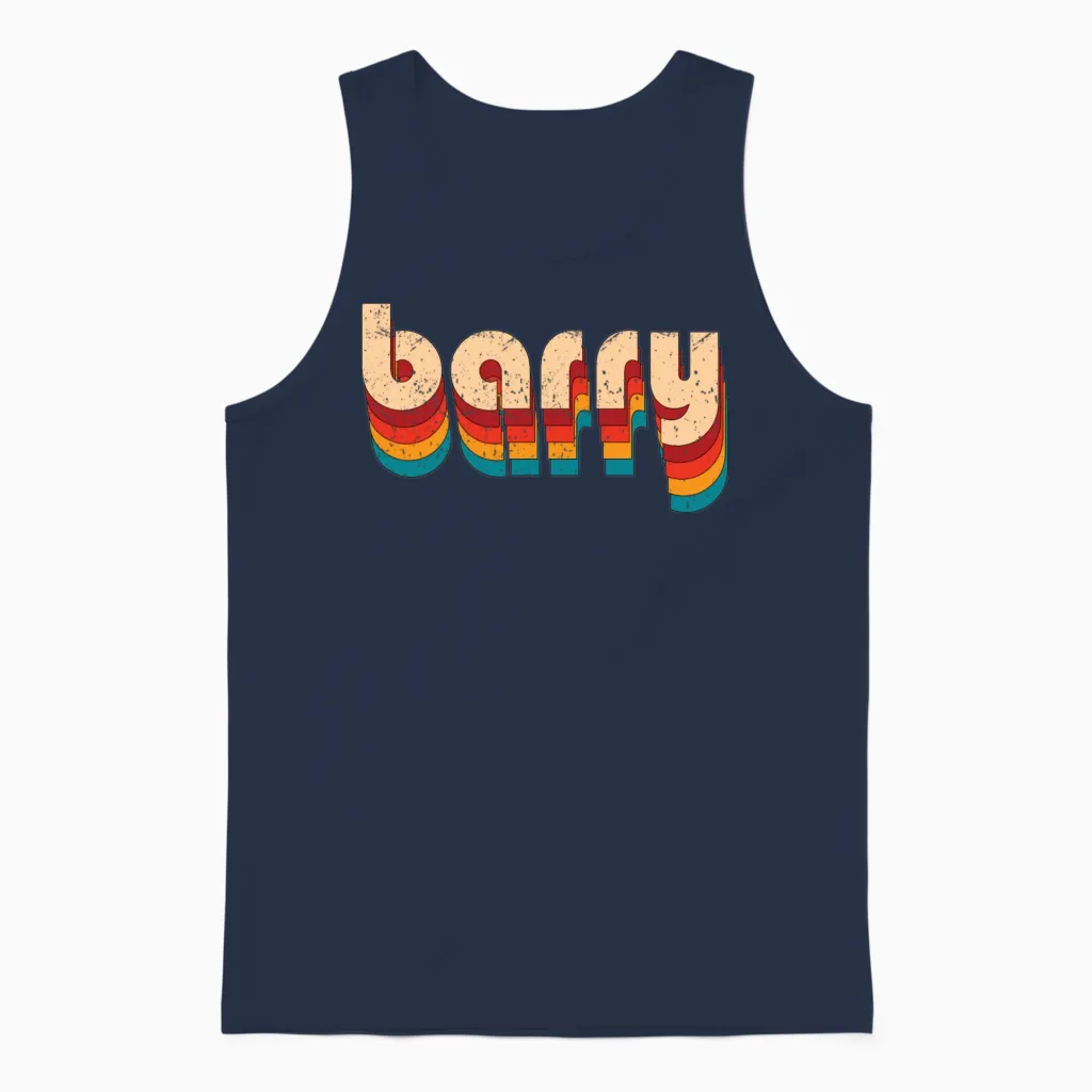Retro Barry Name Unisex Tank Top in Navy