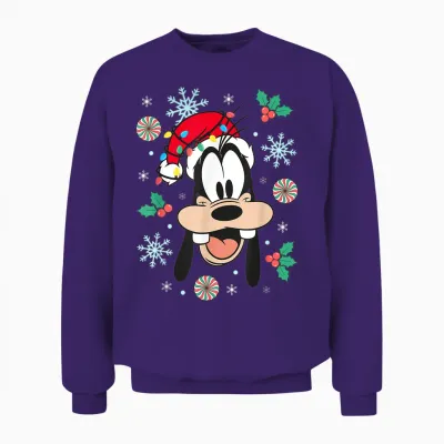 Disney Mickey and Friends Christmas Goofy Big Face Portrait Unisex Sweatshirt - Purple