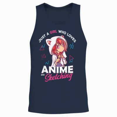 Just a Girl Who Loves Anime and Sketching Otaku Anime Merch T-Shirt Small Unisex Tank Top - Navy