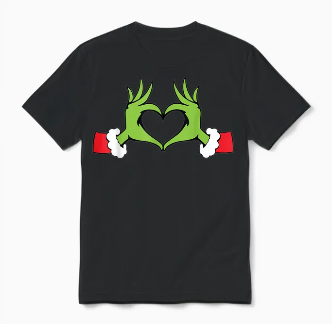 Funny Elf with Cute Heart Hands Style Christmas Costumes Unisex T-Shirt in Black