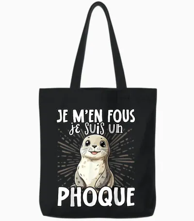 Je M'en Fous Je Suis Un Seal Cute T-Shirt, Black, S Tote Bags - Black
