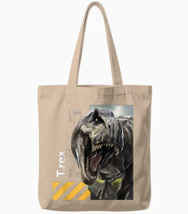 Jurassic World Rebirth Tyrannosaurus Covert Mission Tote Bags in Natural