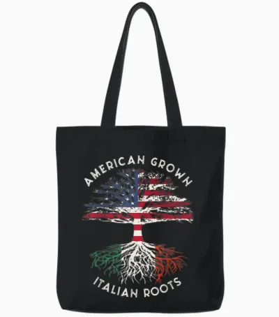 American Grown Italian Roots Family Tree Italy Flag Italian Tote Bags - Black