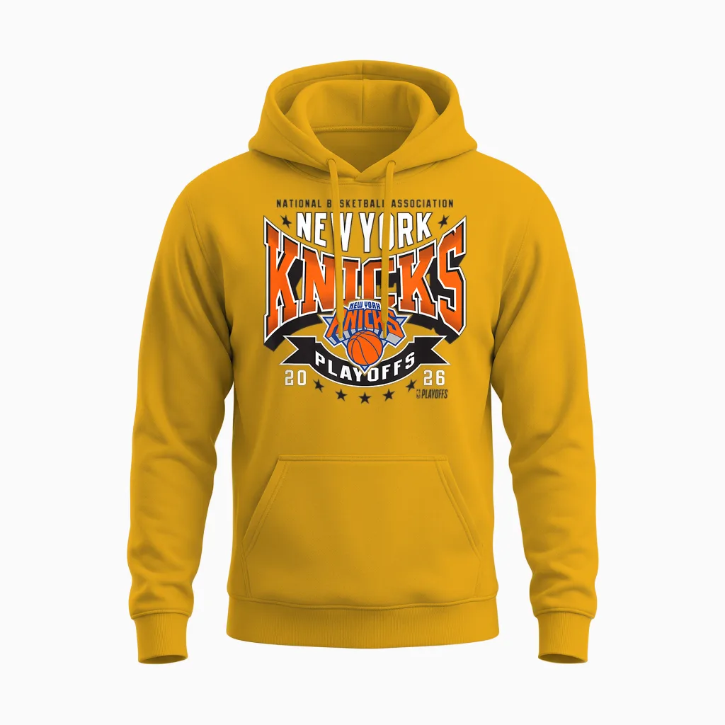Nba Officiel 2026 Playoffs New York Knicks Next Unisex Hoodie in Gold