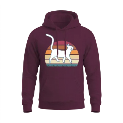 Retro Cat Unisex Hoodie - Maroon