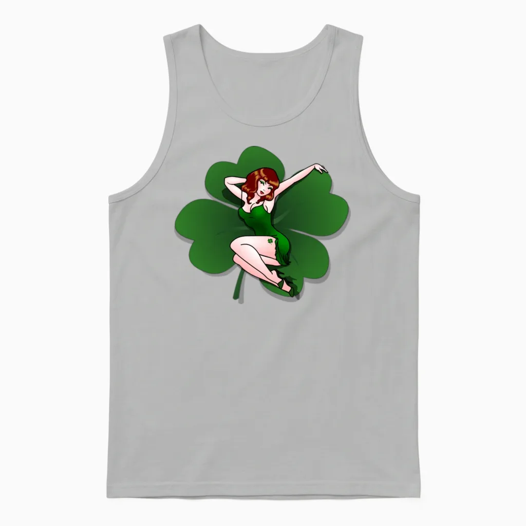 Lucky Pinup Girl St Patrick's Pin Up Shirts Unisex Tank Top in Ash