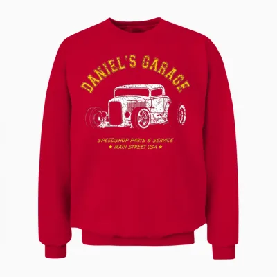 Daniel's Garage Hotrod Car Design Pour Le Nom Daniel Unisex Sweatshirt - Red