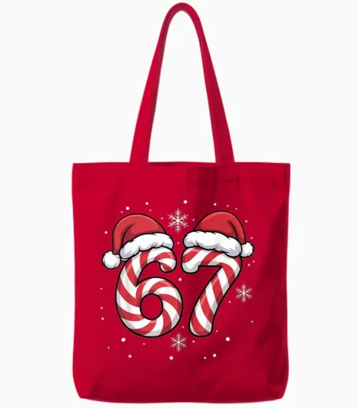 Viral 67 Candy Canes Santa Holiday Kids Humor Tote Bags - Red