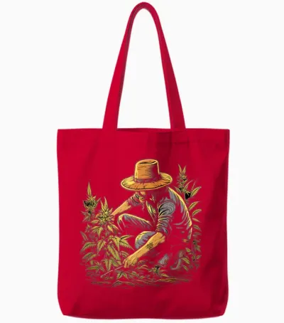 Ganja Farmer Marijuana Grower Weed Cannabis Hemp Plants T-Shirt, Black Tote Bags - Red
