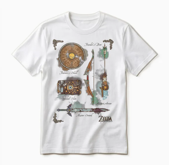 Zelda Breath of the Wild Link Inventory Graphic Unisex T-Shirt in White