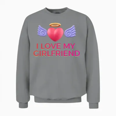 I Love My Girlfriend - Cute Angel Heart Graphic Unisex Sweatshirt - Sport Grey