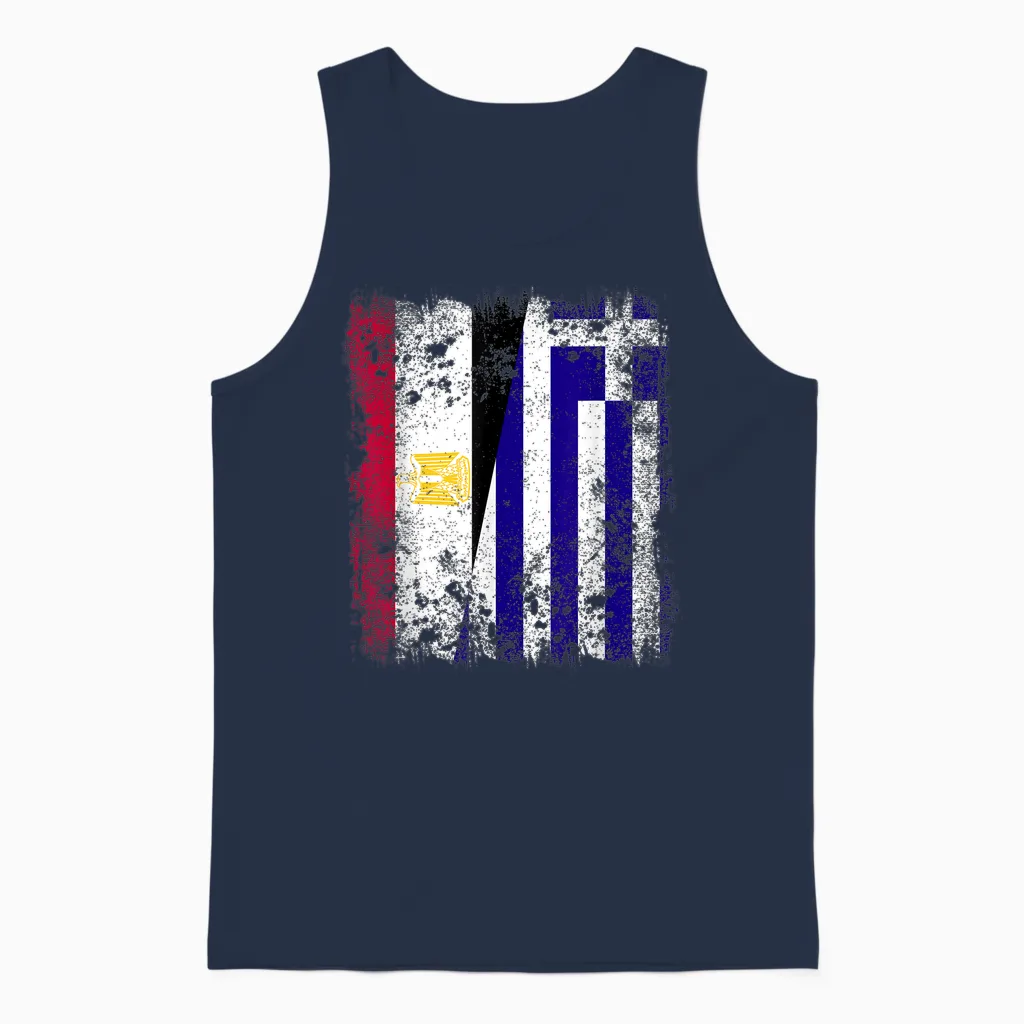 Half Flag Egyptian Greek Greek Hellas Heritage Unisex Tank Top in Navy