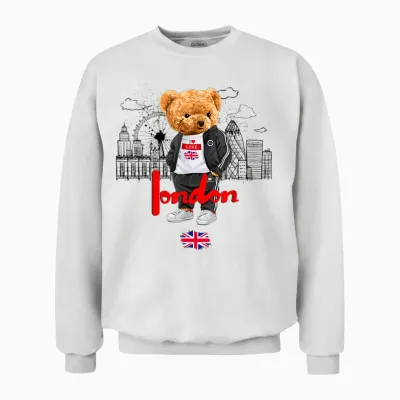 London Royal Teddybär Bad Boy Illustration Grafik Anime Unisex Sweatshirt - White