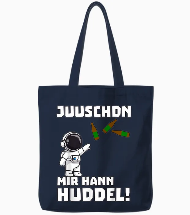 Saarland Dialekt Urpils Astronaut Mir Hann Huddel Spruch Tote Bags in Navy