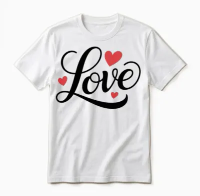 Love Script with Red Hearts Unisex T-Shirt - White