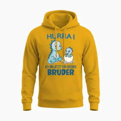 Children's Siblings Dino Baby Hurra Ich Bin Jetzt Ein Großer Bruder T-Shirt, Black, S Unisex Hoodie - Gold