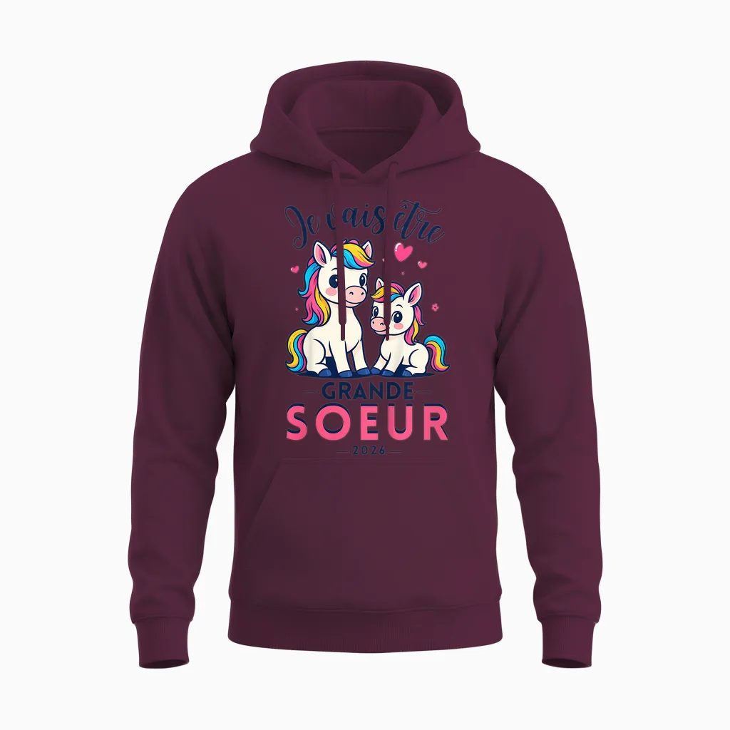 Child Future Big Sister 2026 Daughter Future Sister Announcement Gift Unisex Hoodie in Maroon