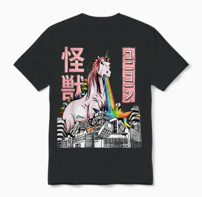 Japanese Kaiju Clothes - Japanische Kleidung: Kaiju Unicorn Japanese Monster Anime Merch Manga T-Shirt (black, Small, Unisex, Short Sleeve, T-Shirt, Anime, Casual, Men, Boys) Unisex T-Shirt - Black