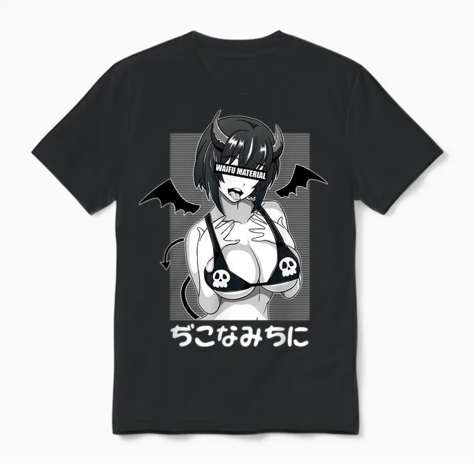 Anime Waifu Hentai Anime Lover Anime Girl Japanese Aesthetic T-Shirt, Black Unisex T-Shirt in Black