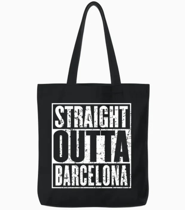 Straight Outta Barcelona Vintage Tote Bags in Black