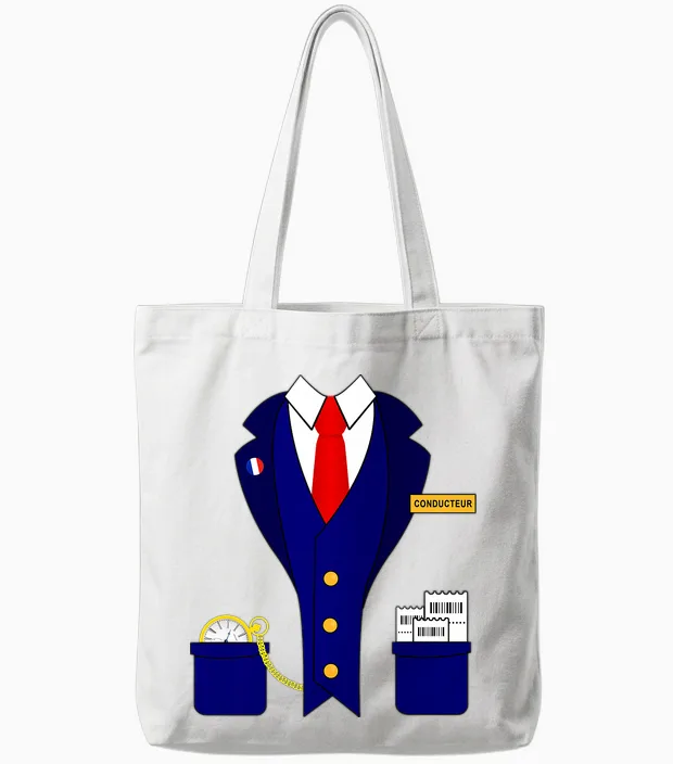 Costume Conducteur Train Locomotive Chemin De Fer Miniature T-Shirt Haut De Gamme Tote Bags in White