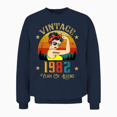 Vintage 1982 Geburtstag Frauen 44 Jahre Alt Lustig Vintage 1982 Unisex Sweatshirt - Navy