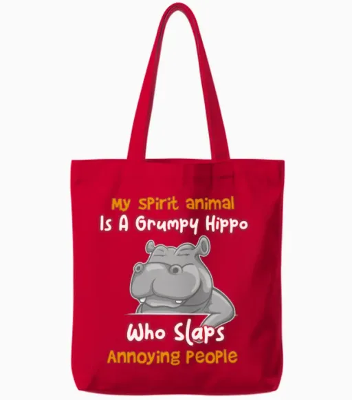 Funny Grumpy Hippo Tote Bags - Red