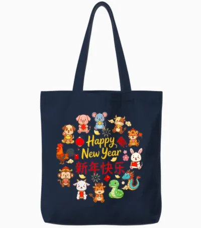 Happy New Year Lunar New Year Chinese 12 Zodiac Sign Lover Tote Bags - Navy