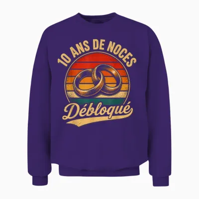 10 Ans De Mariage Noces D' étain Débloqué Cadeau Vintage Unisex Sweatshirt - Purple