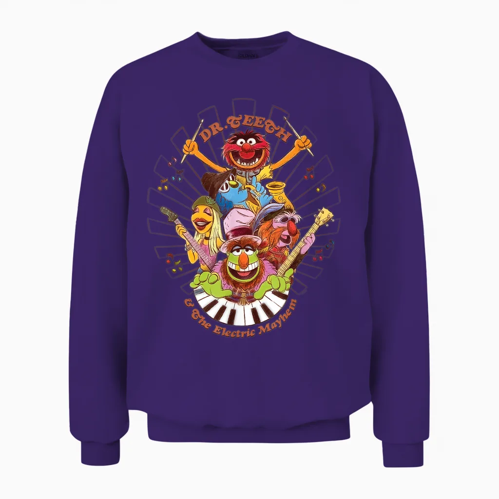 Disney the Muppets Dr Teeth & Electric Mayhem Keyboard Band T-Shirt, Black Unisex Sweatshirt in Purple