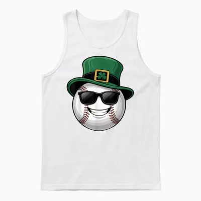Baseball Shamrock Hat Funny St Patricks Day Unisex Tank Top - White