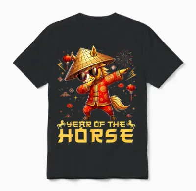 Chinese New Year 2026 Year of the Horse Happy New Year Unisex T-Shirt - Black