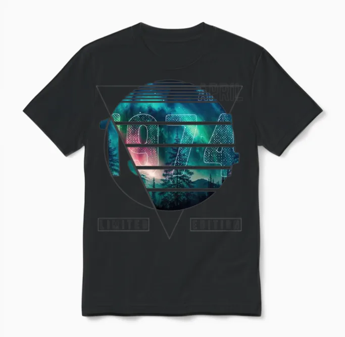 Limited Edition 1974 April Birthday Polar Lights Unisex T-Shirt in Black