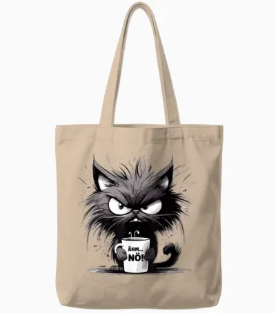 ähm Nö, Lustige Schwarze Katze Mit Tasse Kaffee Tote Bags - Natural