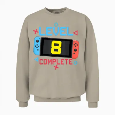 Level 8 Complete Boy 8 Years Old Bday 8th Birthday Gifts Unisex Sweatshirt - Sand