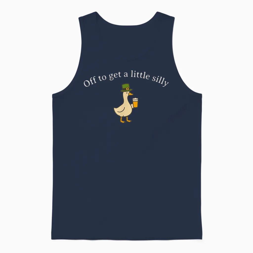 Off to Get a Little Silly Funny Goose Pun St Patrick's Day Unisex Tank Top in Navy