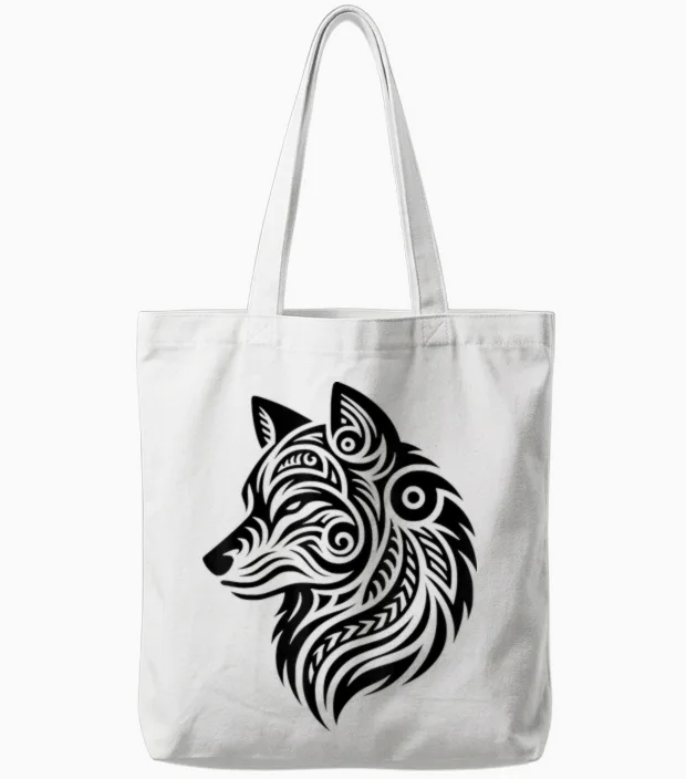 Polynesian Tribal Wolf Maori Wolf Pattern T-Shirt, Grey, S Tote Bags in White