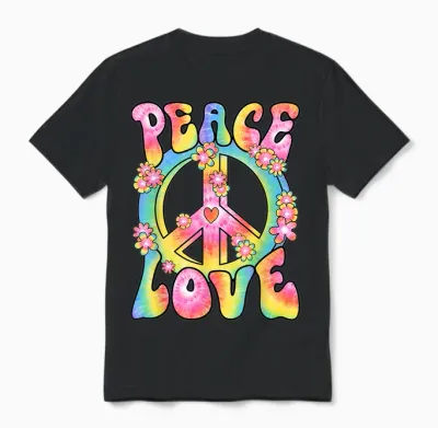 Peace Love Hippie Costume Women's Men's 60s 70s Outfit T-Shirt, Black, S Unisex T-Shirt - Black