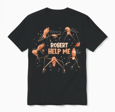 Funny Marcus the Worm Robert Help Me Meme Unisex T-Shirt - Black
