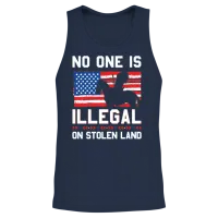 No One Is Illegal on Stolen Land Native Americans Unisex Tank Top - Navy – 2