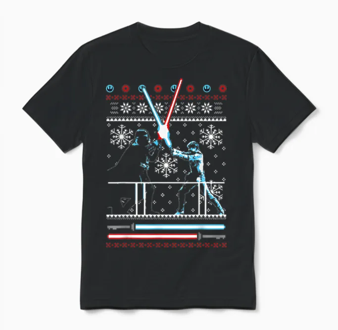 Star Wars Vader Luke Duel Christmas Sweater Graphic Unisex T-Shirt in Black